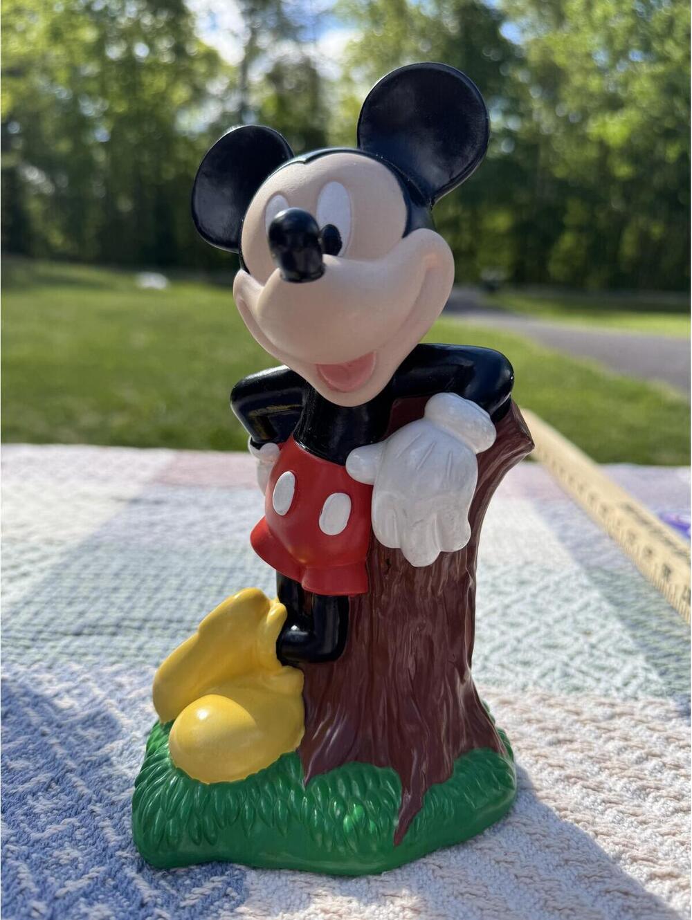 Vintage Mickey Mouse Coin Bank with Tree Stump Base